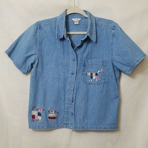 Christopher&banks crazy cat lady denim shirt